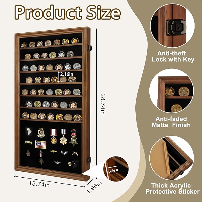 Jinchuan Military Challenge Coin Display Case Lockable Cabinet Rack Shadow Box - Image 2
