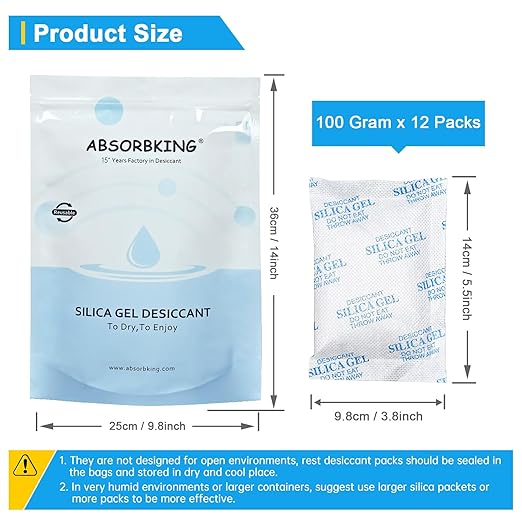 Moisture Absorbers – 100 Gram 12 Packs Silica Gel Packets, Desiccant Packs - Image 3