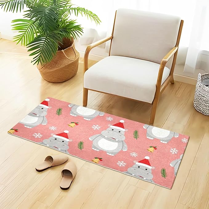 Merry Christmas Hippopotamus Pink decorative rugs - Image 4