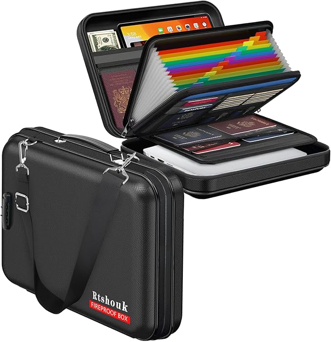 Fireproof Document Box with Lock & Shoulder Strap by Rtshuok