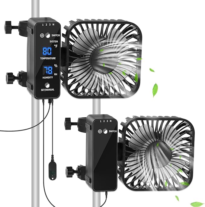 2-Pack 4” Grow Tent Fan With Temperature And Humidity Meter, Automatic Humidity by DAOTAILI