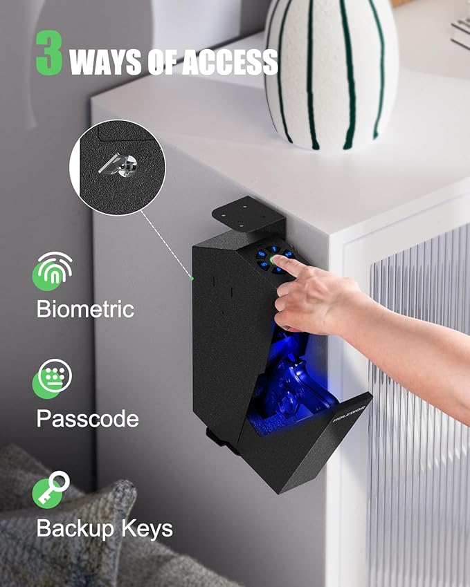 Gun Safe, Biometric Pistol Safe Fingerprint Quick Access Drop Down Handgun Safe - Image 4