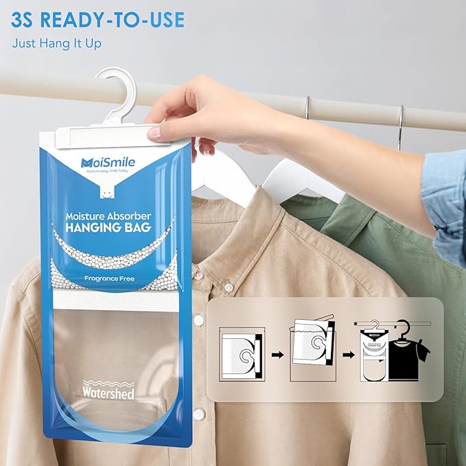 Moisture Absorbers 20 Pack Fragrance Free, Hanging Closet Dehumidifier Bags - Image 7