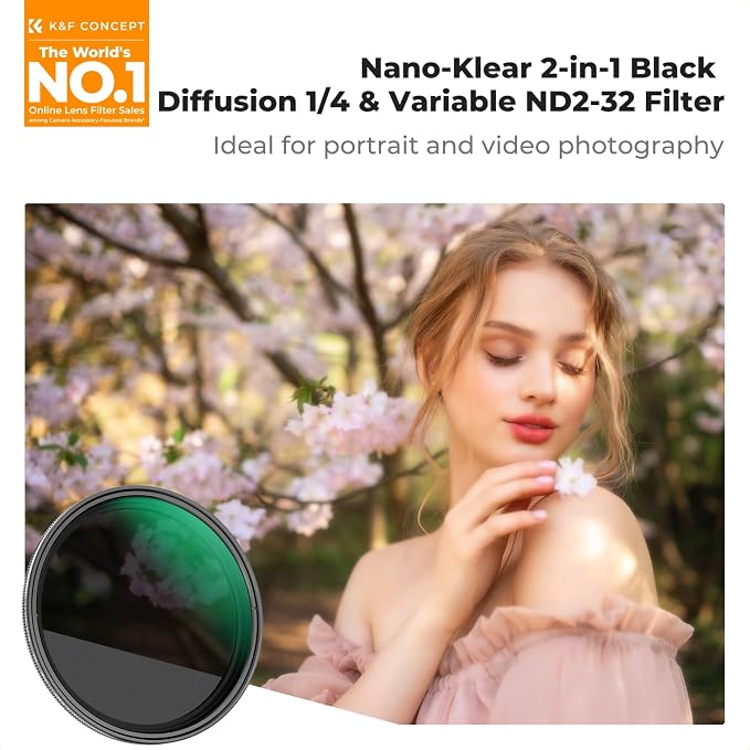 K&F CONCEPT 67mm Black Diffusion Mist 1/4 & Variable ND2-32 in-1 Filter - Image 2