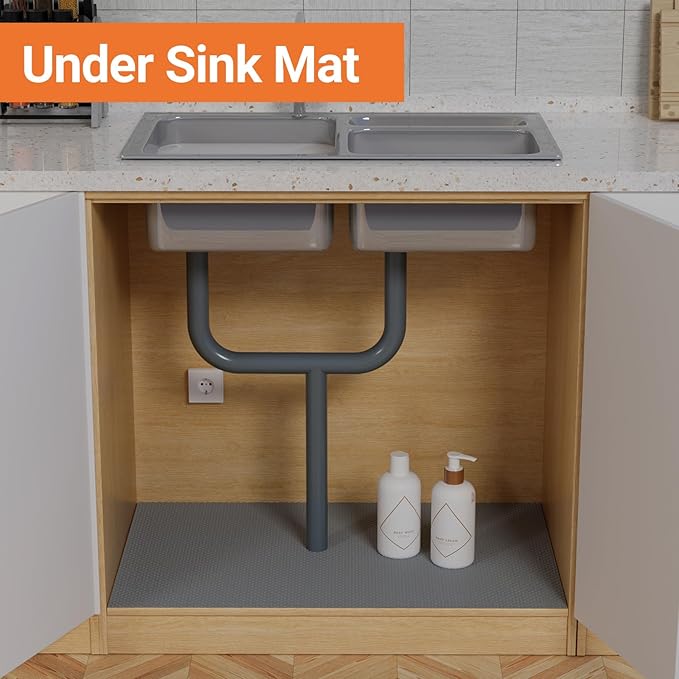 FLPMIX 24-Inch Wide Cabinet Shelf Liner: Waterproof Under Sink Mat Dark Grey 24 - Image 3