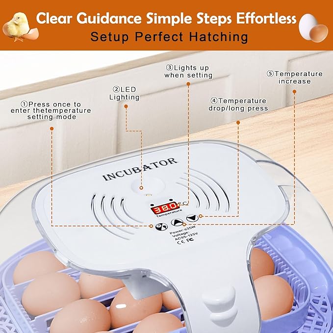 16 Egg Incubator with Automatic Egg Turning and Humidity Control, 360 Degree - Image 3