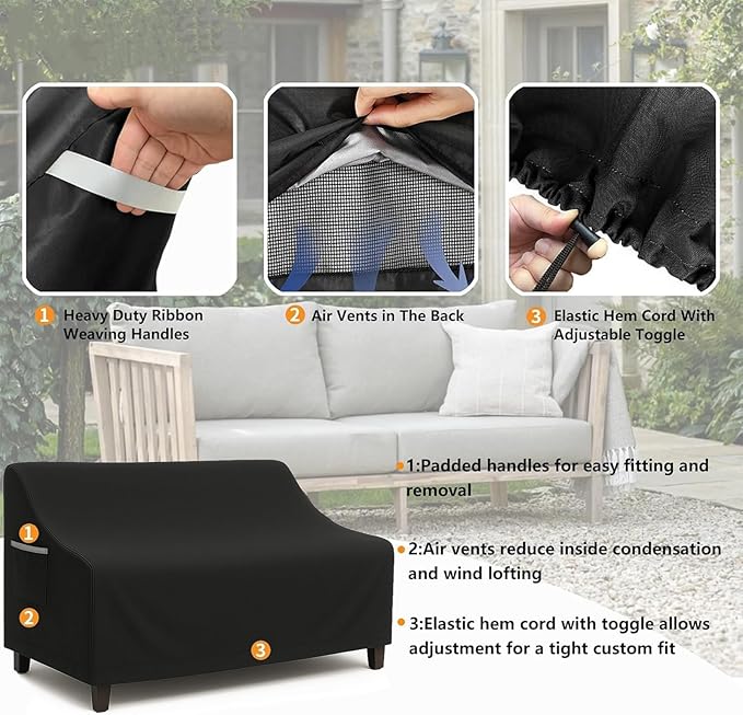 Waterproof Patio Loveseat Cover, 78.7W x 38.2D x 35H inches Heavy Duty 600D - Image 5