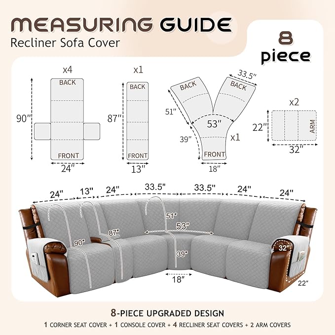 Arfntevss Waterproof Recliner Sectional Couch Covers - Image 5