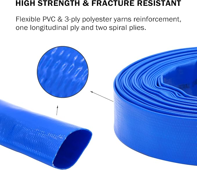 DAVCO 3" x 100 ft Pool Backwash Hose, 3” Diameter and 5” Flat Wide Heavy Duty - Image 3