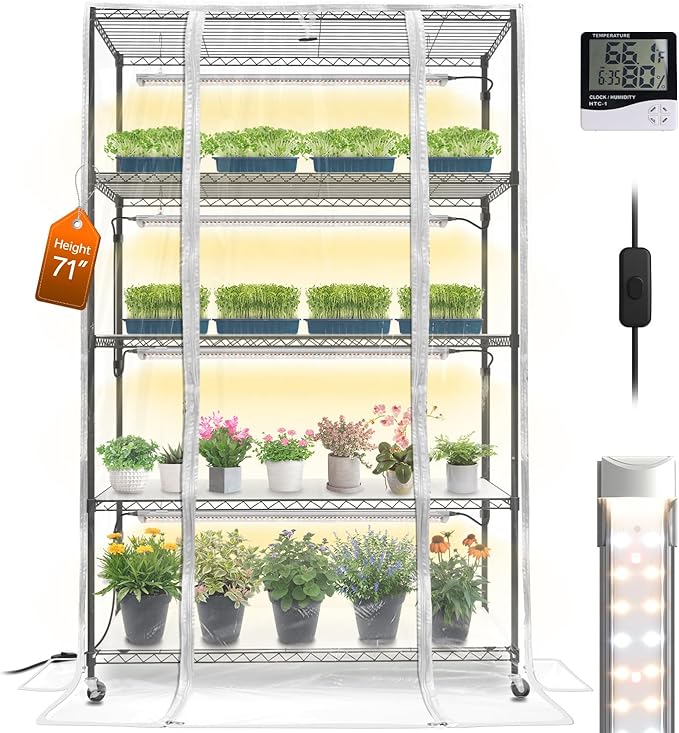 Bstrip Indoor Greenhouse with Grow Light, Plant Shelf with 4 Pack T8 Full by Bstrip