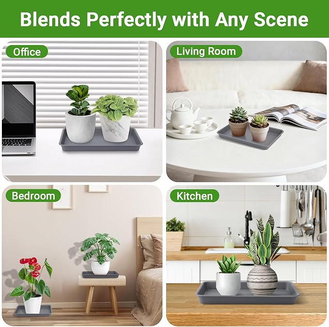 GREANER Grey Plastic Trays 11 Inch, UV Resistant Plant Pot Saucers - Image 6