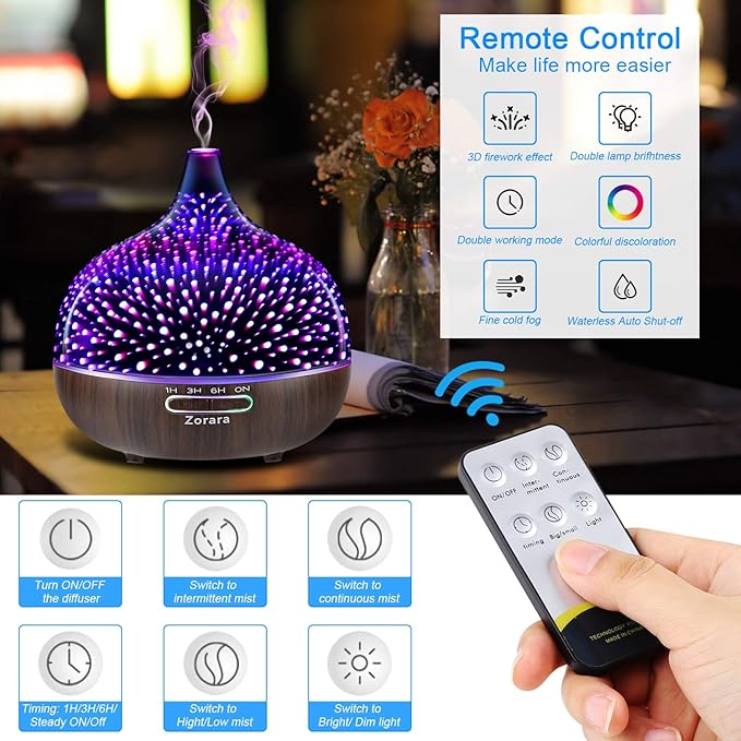 Essential Oil Diffuser 550ml Cool Mist Humidifier 3D Glass Ultrasonic - Image 4