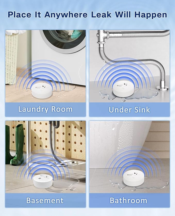 Geevon 2 Pack Water Leak Detectors, 100dB Water Sensor Alarms Flood Detector - Image 3