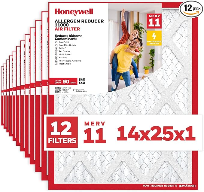 Honeywell 14x25x1 MERV 11 Allergen Reducer 11000 Electrostatic Pleated HVAC AC by HoneywellAirComfort