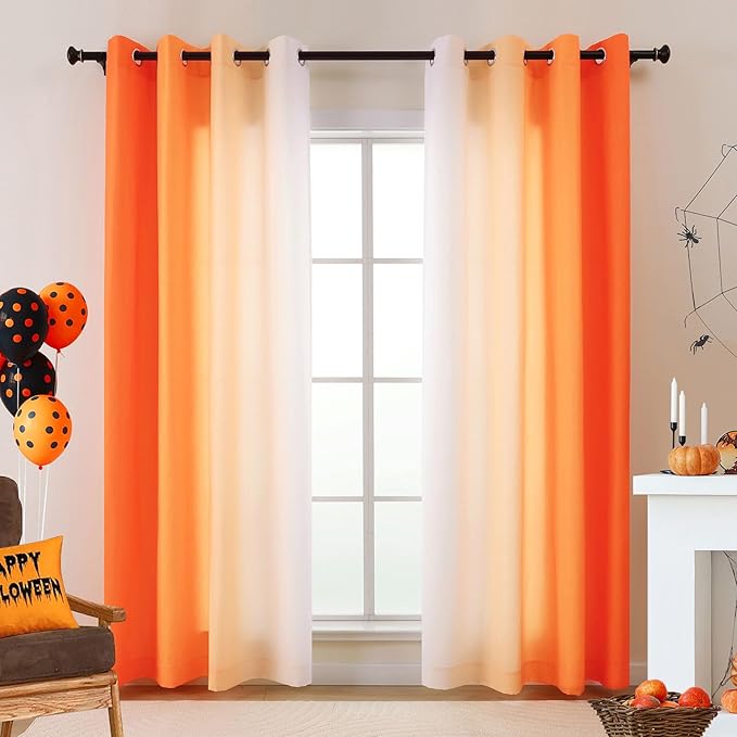 L.Z.E Orange and White Ombre Privacy Curtains 72 Inch Length 2 Panels Set - Image 8