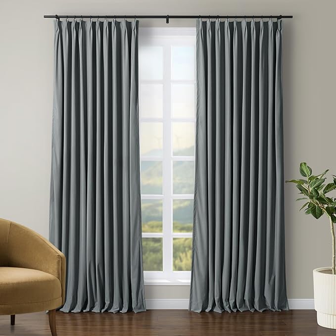 TWOPAGES Luxury Velvet Curtain Pinch Pleated Dark Grey Curtain 84 inch Long by TWOPAGES
