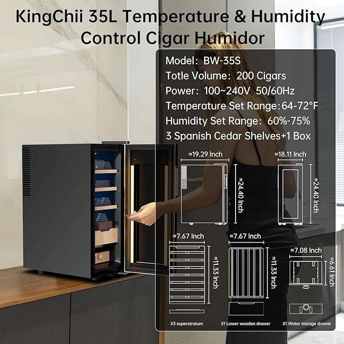KingChii Upgrade 35L Electric Temperature & Humidity Control Cigar Humidor - Image 6