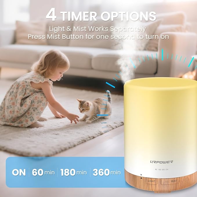 URPOWER 300ml Essential Oil Diffuser Ultrasonic Air Humidifier AUTO Shut Off - Image 4