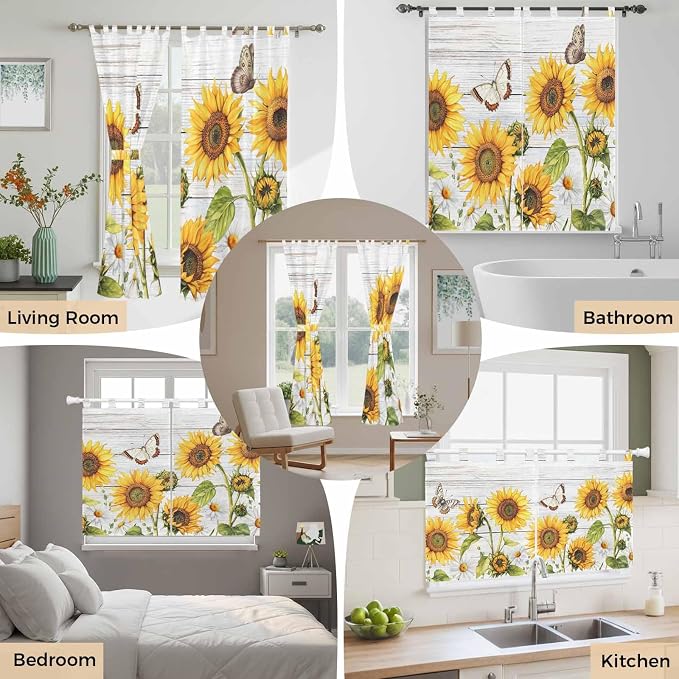 Yellow Sunflowers Living Room Curtains 84 Inch Length, Window Curtains Tab Top - Image 7