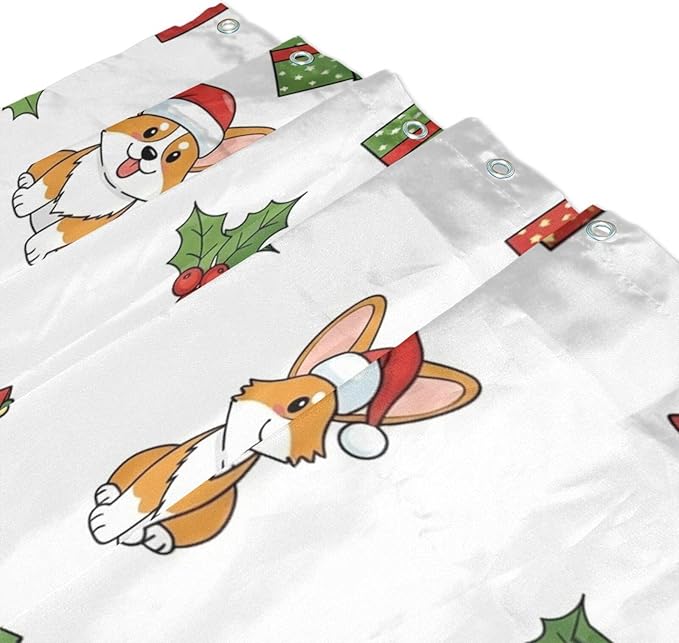Christmas Corgi Dog White Shower Curtain Liner 72×72 inch - Image 3