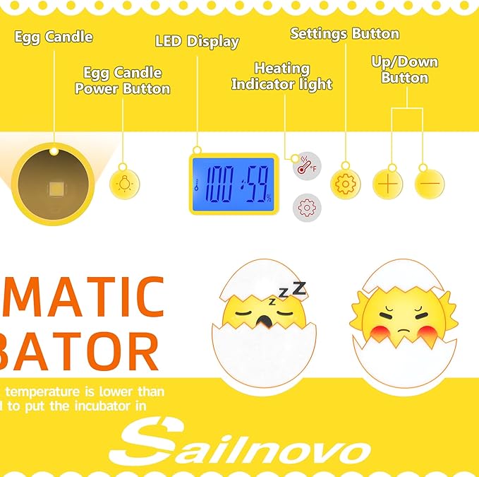 Sailnovo Egg Incubator, 20-60 Eggs Fully Automatic Poultry Hatcher Machine - Image 3