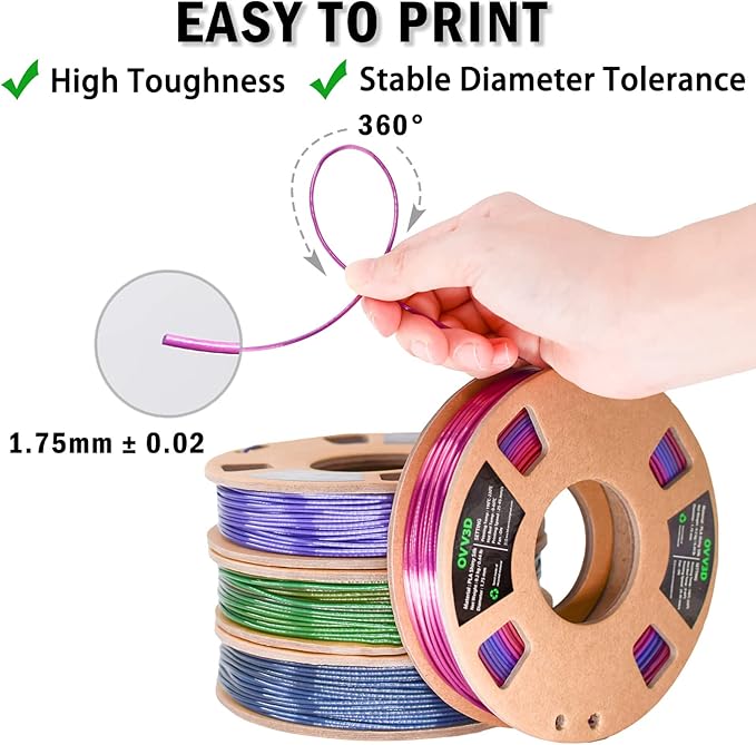 OVV3D Rainbow PLA Filament Bundle 3D Printer Filament, Silk PLA Filament 1.75mm - Image 6
