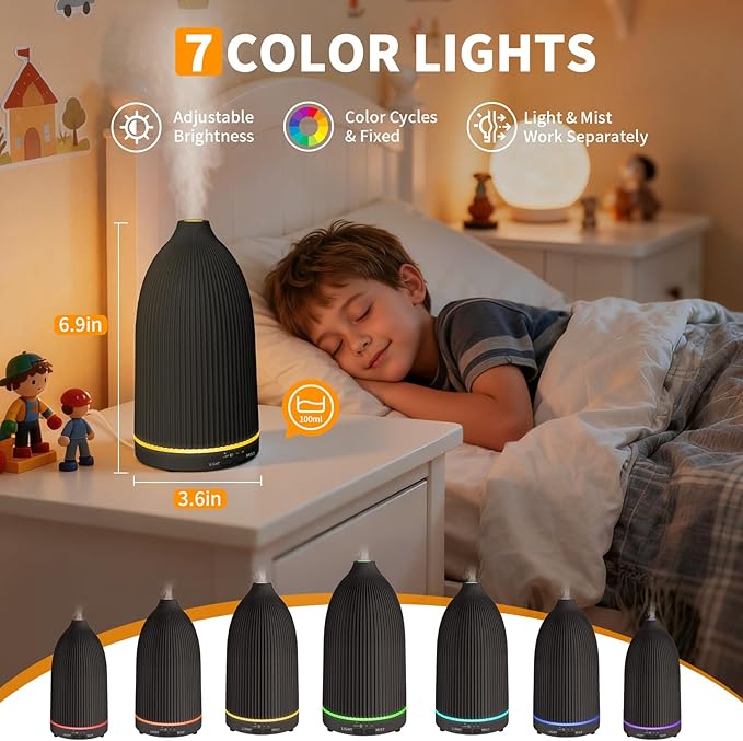 URPOWER 100ML Essential Oil Diffuser Ultrasonic Cool Mist Humidifier - Image 3