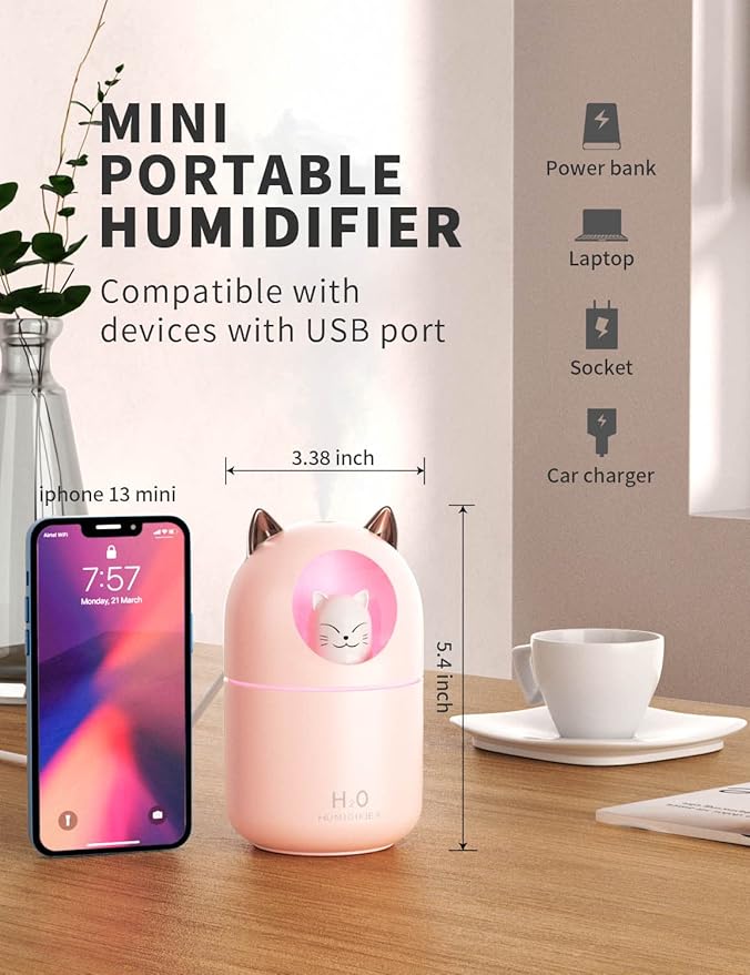 Cool Mist Humidifier, 300ml Mini Humidifiers - Image 2