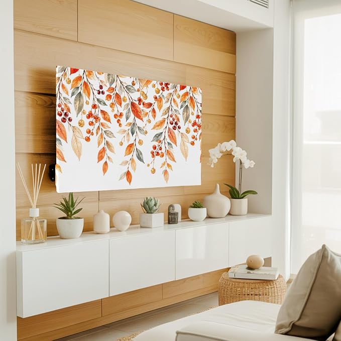 Autumn Leaves Orange Watercolor Indoor TV Cover, Elastic TV Screen Protector - Image 2