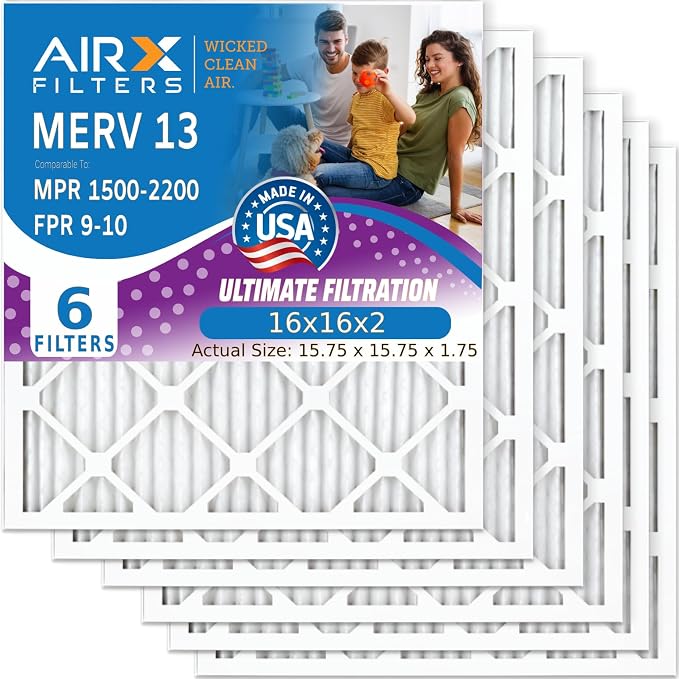 AIRX FILTERS WICKED CLEAN AIR. 16x16x2 Air Filter MERV 13 Electrostatic Pleated by AIRXFILTERSWICKEDCLEANAIR