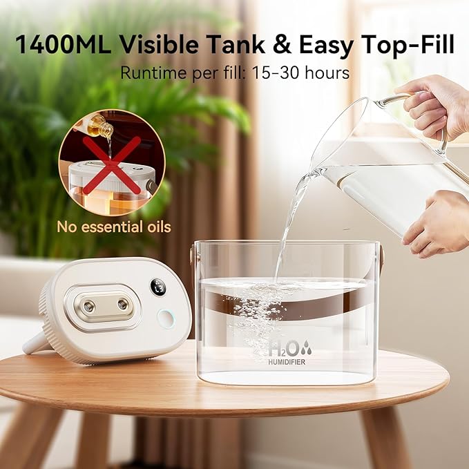 DIGIX Rechargeable Portable Humidifier-Smart Display, Night Light, Easy Clean - Image 6