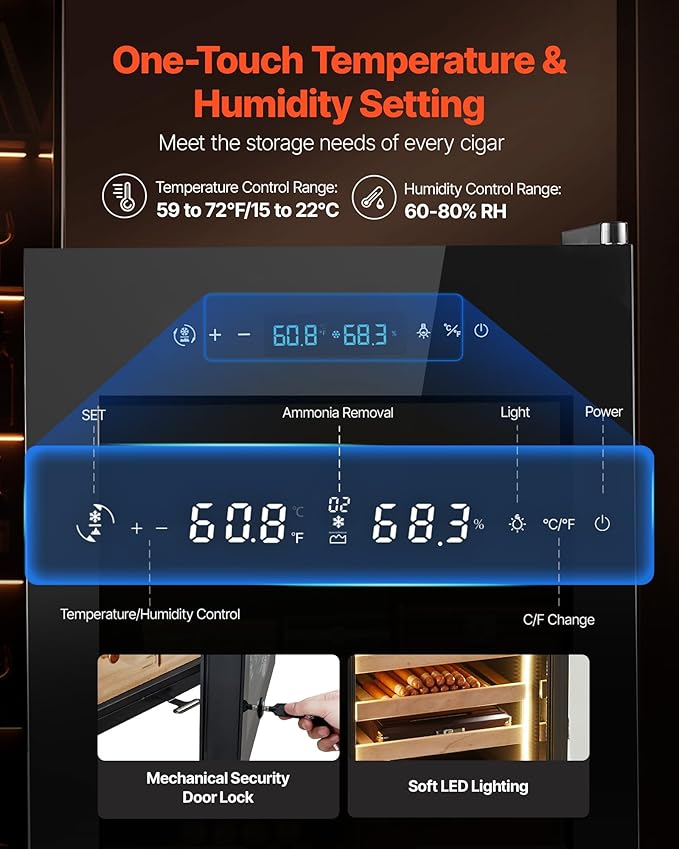 VEVOR Electric Humidor, Constant Humidity & Temperature Control, Spanish Cedar - Image 2