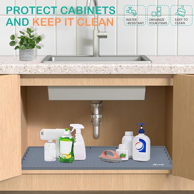 Waterproof Under Sink Mat 28" x 22", Silicone Cabinet Liner, Rubber Protector - Image 4