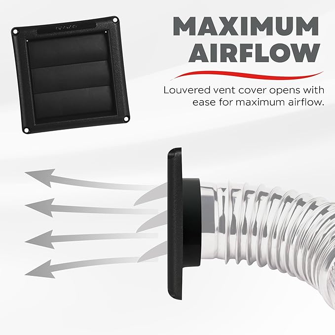 Deflecto Supurr-Vent 4” Outdoor Dryer Vent Cover Black Louvered Wall Hood - Image 5