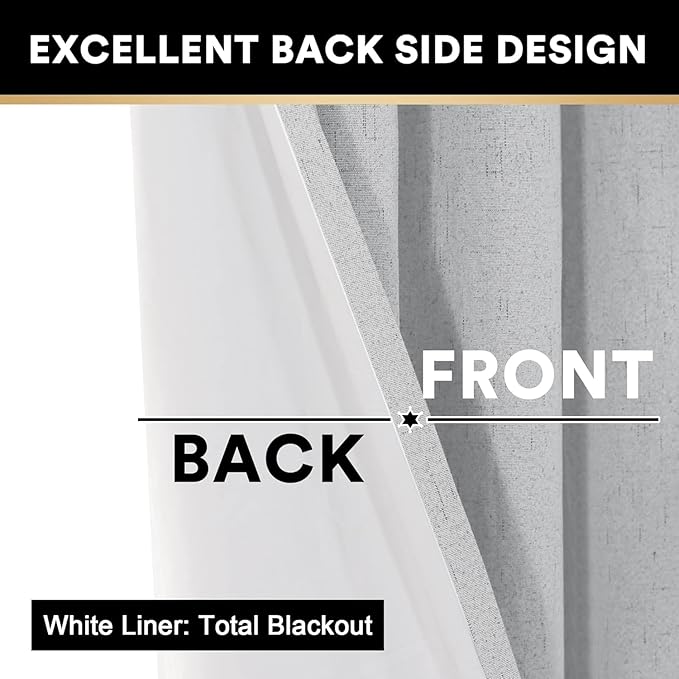 PrinceDeco Linen Texture Curtains Full Blackout Curtains 90 inch Long 2 Panels - Image 5