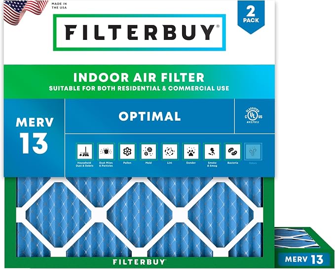 Filterbuy 17.25x17.25x1 Air Filter MERV 13 Optimal Smoke & Allergy Defense by Filterbuy