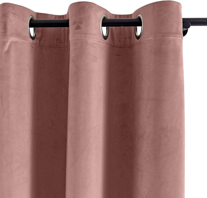 ChadMade Blackout Lined Premium Velvet Curtain Coral 50Wx120L Inch, Eyelet - Image 2