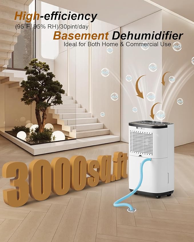 3000 Sq. Ft. Dehumidifier for Basement, 30 Pint Quiet Dehumidifiers for Home - Image 2