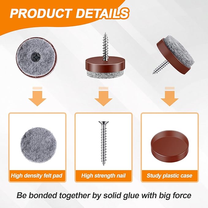 60 Pcs Brown Screw on Furniture Felt Pads, Non Slip Furniture Pads, Nail in - Image 3