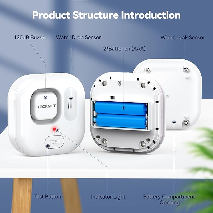 TECKNET Water Leak Detectors for Home, 120dB Water Sensor Alarm Leak Detector - Image 5