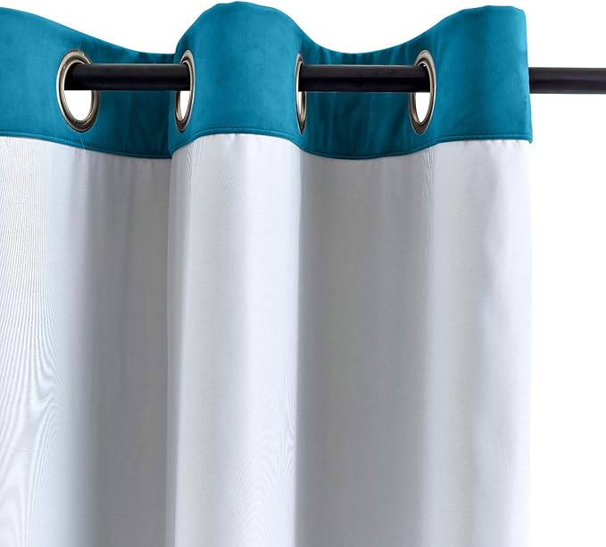 ChadMade Blackout Lined Premium Velvet Curtain Blue 100Wx84L Inch, Eyelet - Image 3