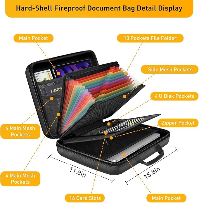 Fireproof Document Organizer Bag, 5200℉ File Organizer Safe Box, Hard Shell - Image 4