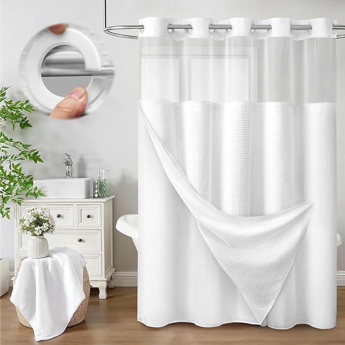 No Hook Shower Curtain and Liner Set by Unknown