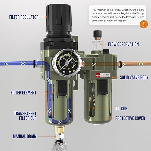 NPT 1/2 Air Regulator with Gauge, Air Compressor Water Separator with - Image 3