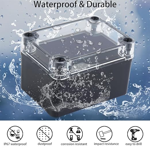 Junction Box, IP67 Waterproof ABS Black Project Box Clear Cover - Image 2