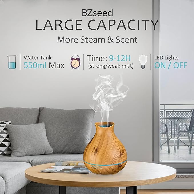 BZseed Aromatherapy Essential Oil Diffuser 550ml 12 Hours Wood Grain Aroma - Image 4
