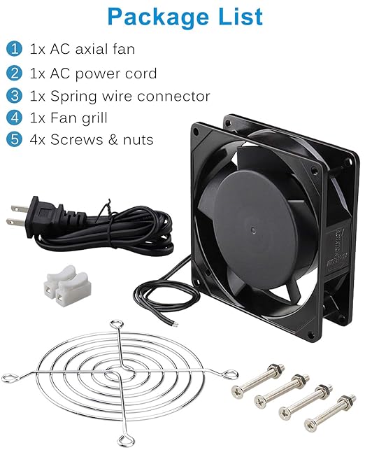 GDSTIME Axial Fan 90mm, 110V 120V AC 92mm x 92mm x 25mm Dual Ball Bearing - Image 7
