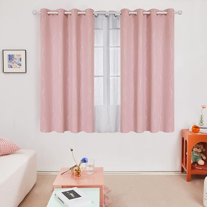 Deconovo Pink Curtains, Thermal Insulated Soundproof Curtain, 52 x 45 Inch Long - Image 2