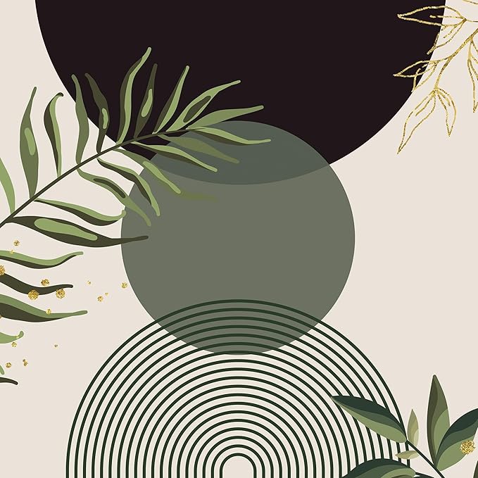 Dark Green Boho Shower Curtain 72Wx72H Black Bohemian Modern Abstract Plant - Image 5