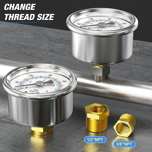 MEANLIN MEASURE 0~60Psi Dry Pressure Gauge Stainless Steel 1/4"NPT 2"FACE DIAL - Image 3